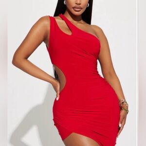 Fashion Nova Elegant Red One-Shoulder Dress